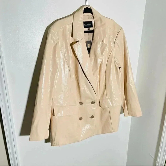 NWT Eloquii Patent Faux Leather Blazer in Macadamia - Picture 6 of 7